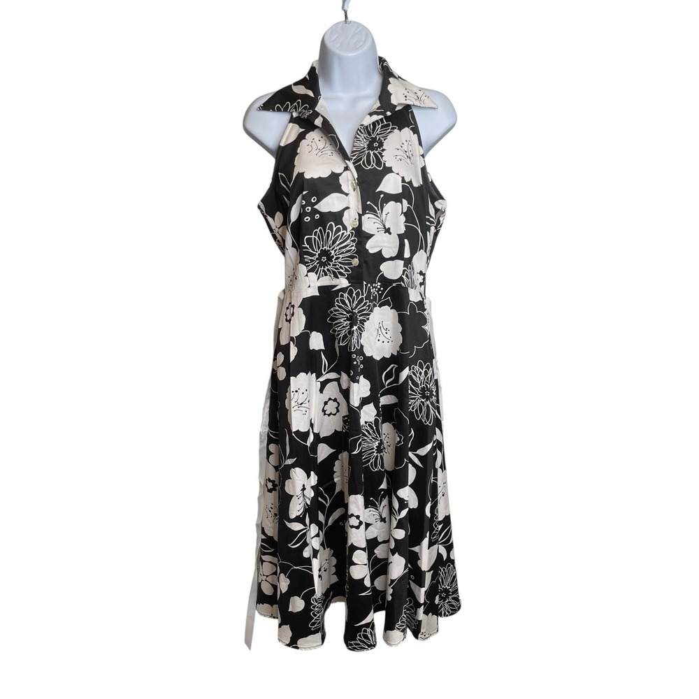 VTG 90s DBY LTD Women's Black Floral Hawaiian Print Sleeveless Midi Dress Sz 7/8